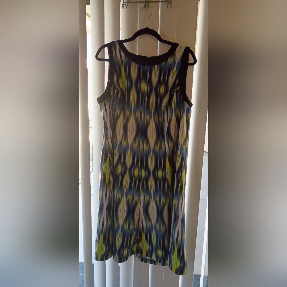London Times Women's Dress Size 16w Blue, Black, Lime Grn White Multi-color NWOT